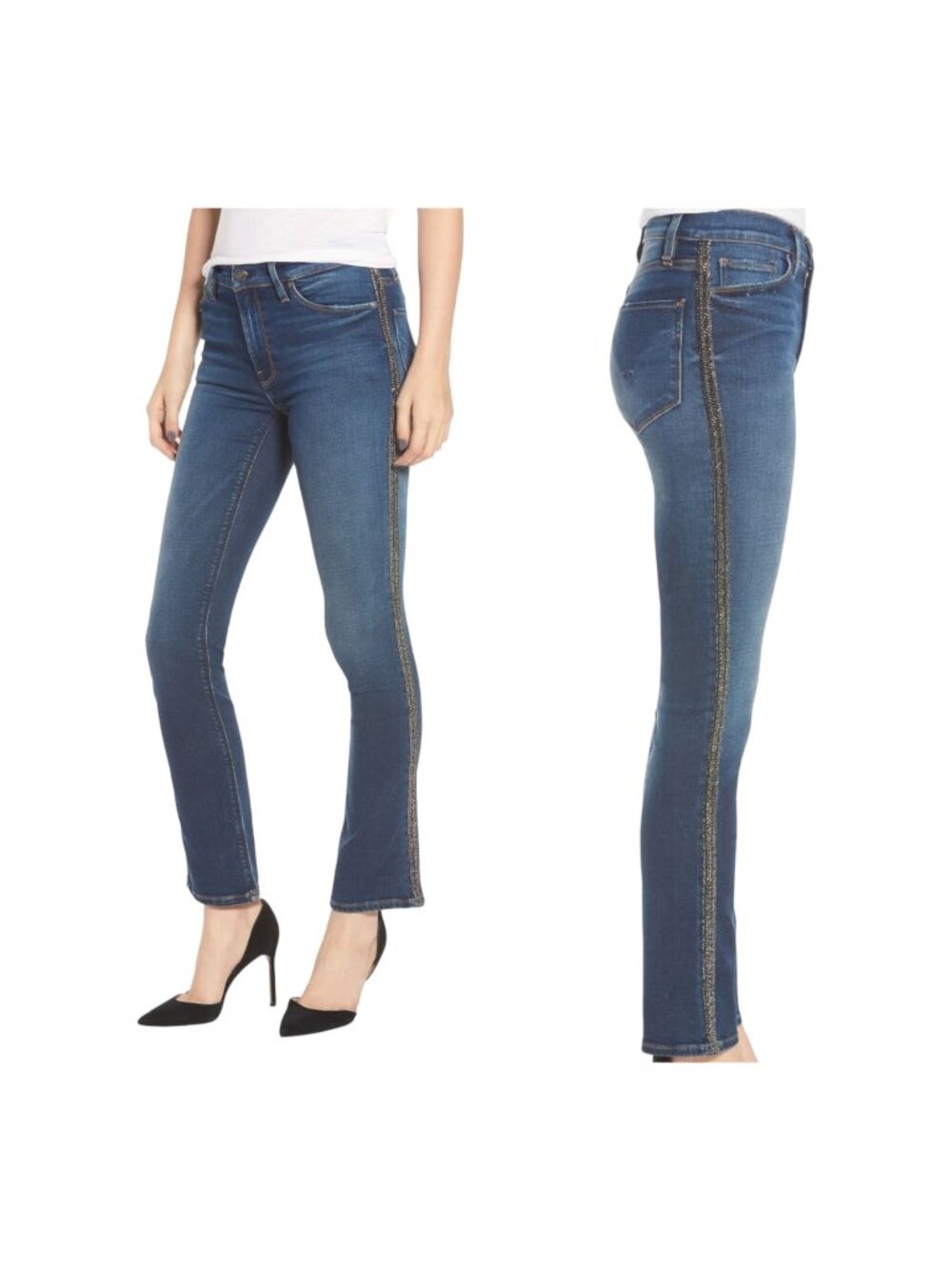 Hudson Nico Midrise Cigarette Jeans Size 24 Blue Chain Trim NWT